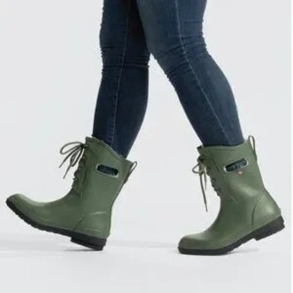 Bogs Women's Olive Green Rubber Amanda Waterproof Outdoor Rain Boots Sz 6 2347 - Picture 10 of 16